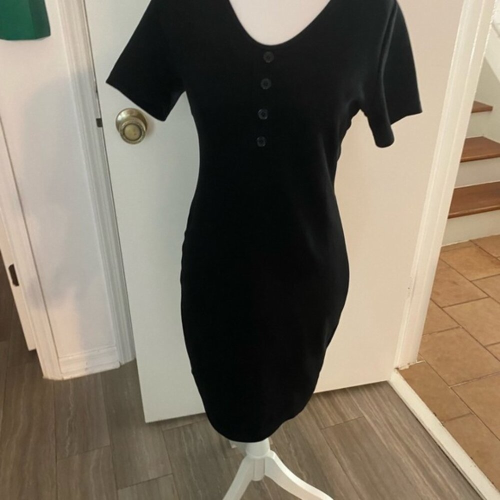 Chic Mi Black Button Bodycon Dress Womens XL Midi Classic